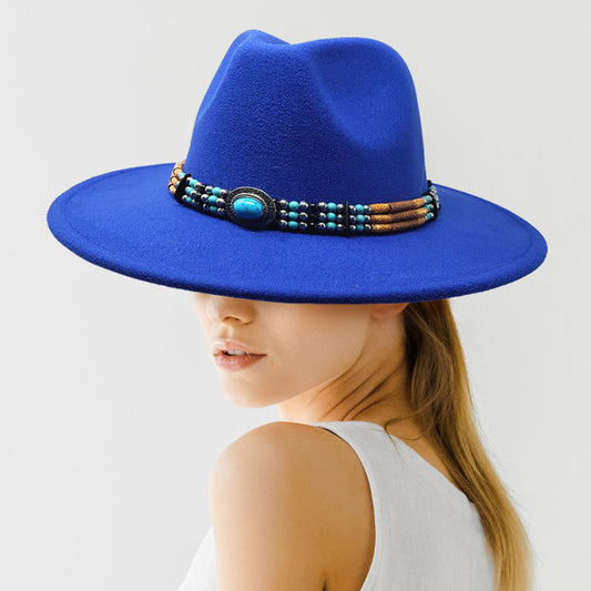 HATEGORY Turquoise Accented Felt Rancher Panama Hat