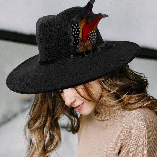 HATEGORY Feather Accented Felt Rancher Panama Hat