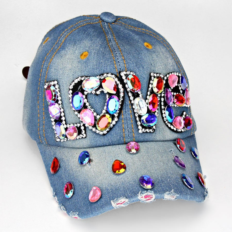 HATEGORY "LOVE" Embedded Bling Denim Cap