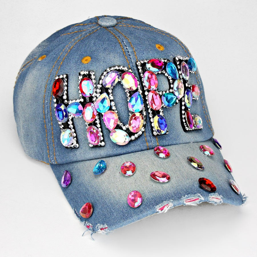 HATEGORY "HOPE" Embedded Bling Denim Cap