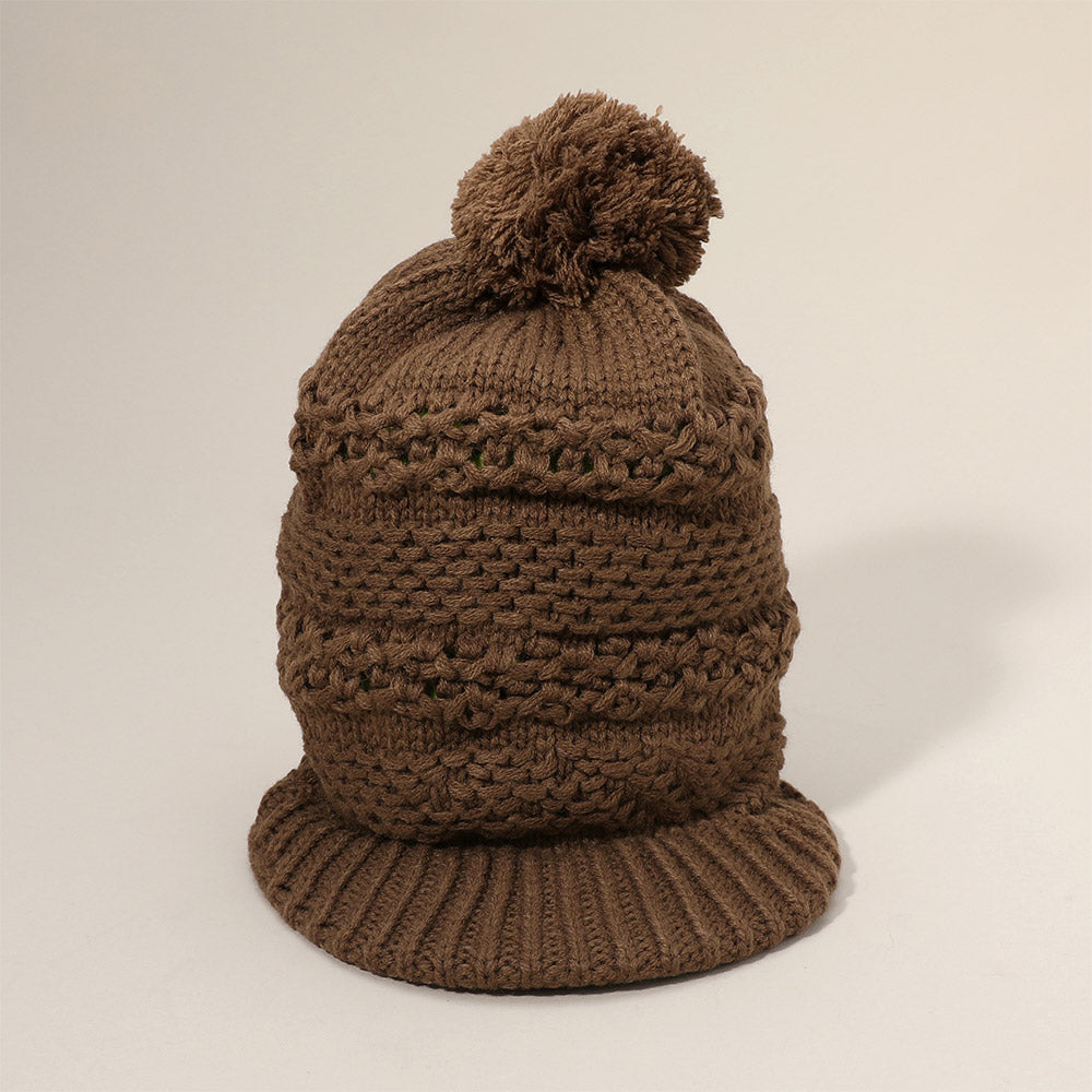 HATEGORY Pom Pom Slouchy Knit Visor Winter Hat