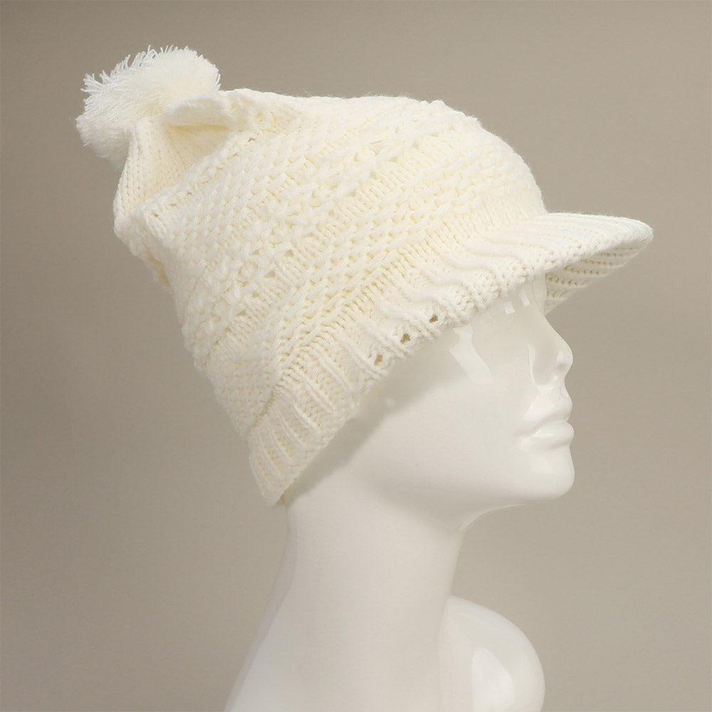 HATEGORY Pom Pom Slouchy Knit Visor Winter Hat