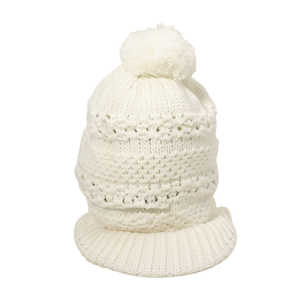 HATEGORY Knit Visor Pom Pom Beanie Hat