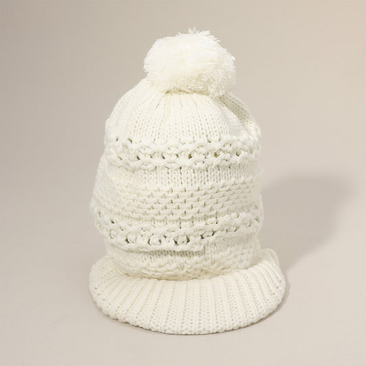 HATEGORY Knit Visor Pom Pom Beanie Hat