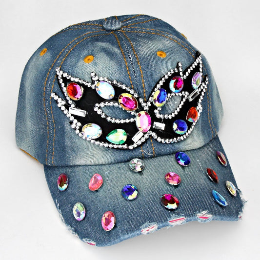 HATEGORY Mask Embedded Bling Denim Cap