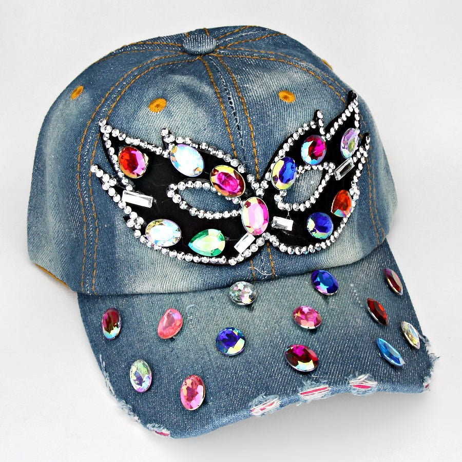 HATEGORY Mask Embedded Bling Denim Cap