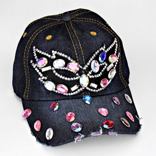 HATEGORY Mask Embedded Bling Denim Cap
