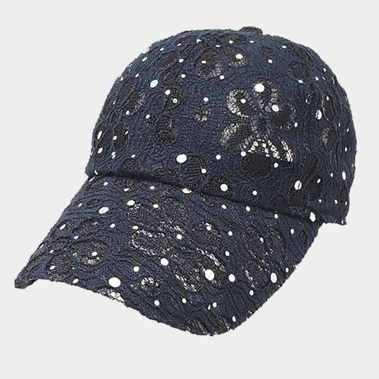 HATEGORY Bling Hologram Lace Flower Baseball Cap