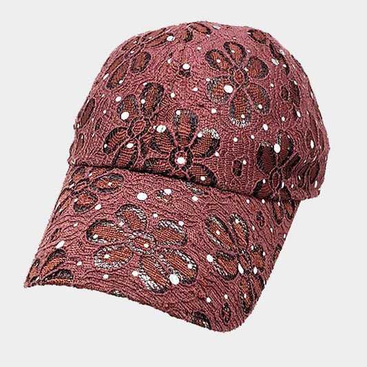 HATEGORY Bling Hologram Lace Flower Baseball Cap