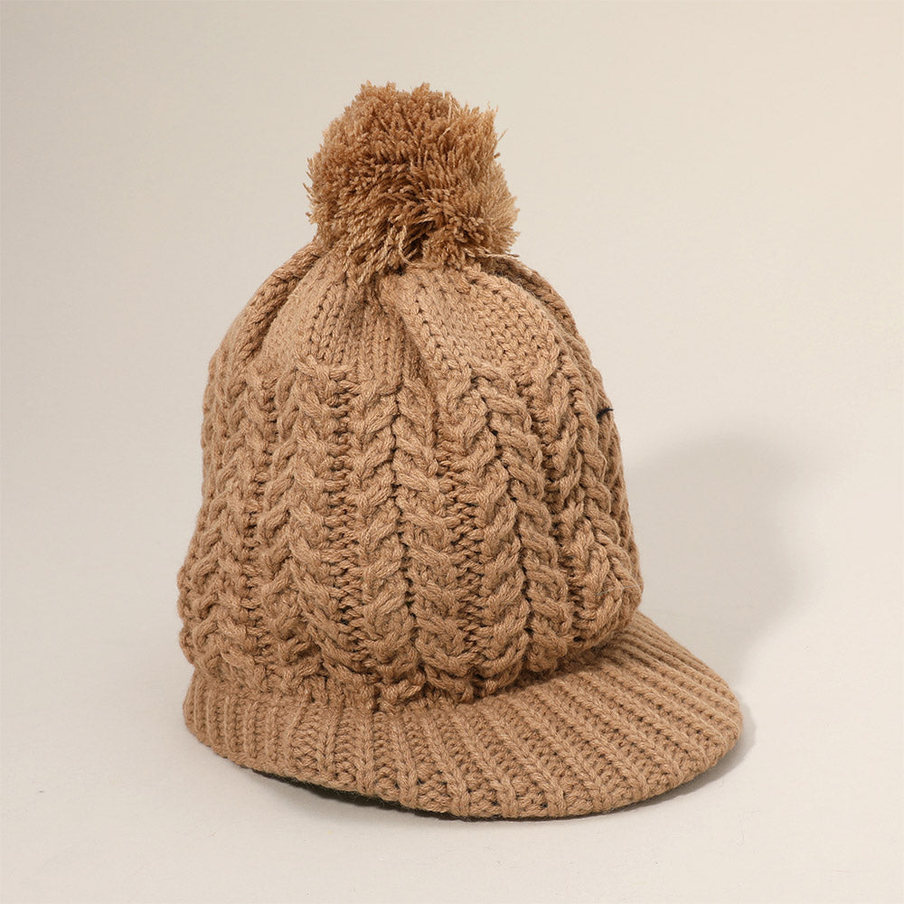 HATEGORY Knit Pom Pom Visor Beanie Hat