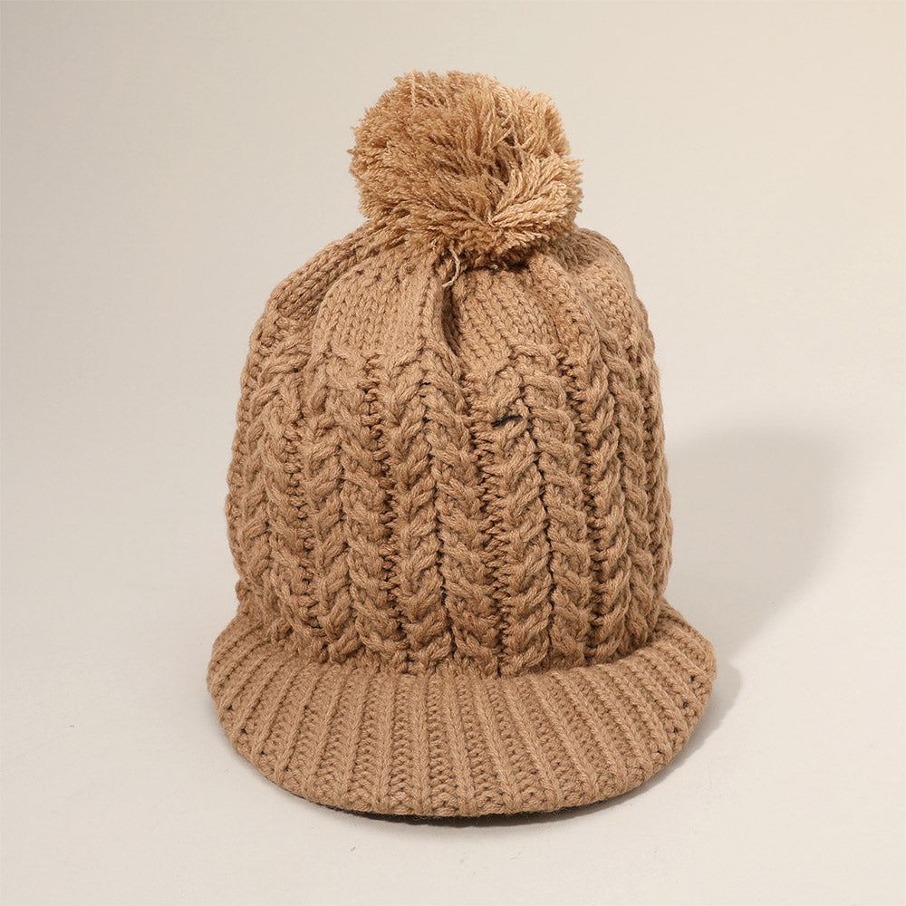 HATEGORY Knit Pom Pom Visor Beanie Hat
