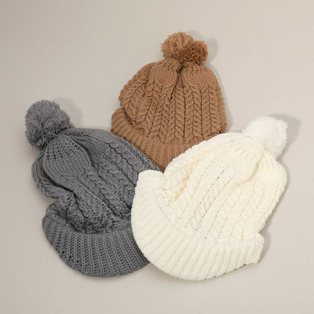 HATEGORY Knit Pom Pom Visor Beanie Hat