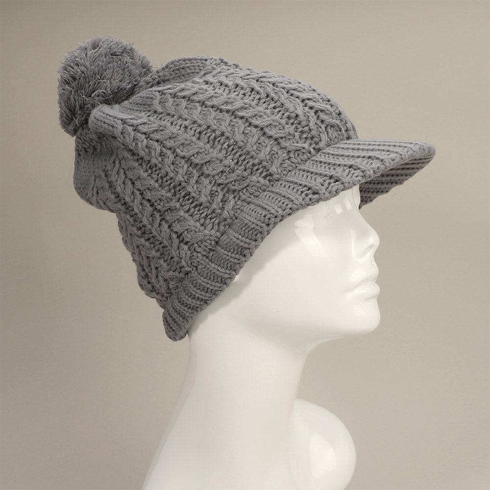 HATEGORY Knit Pom Pom Visor Beanie Hat