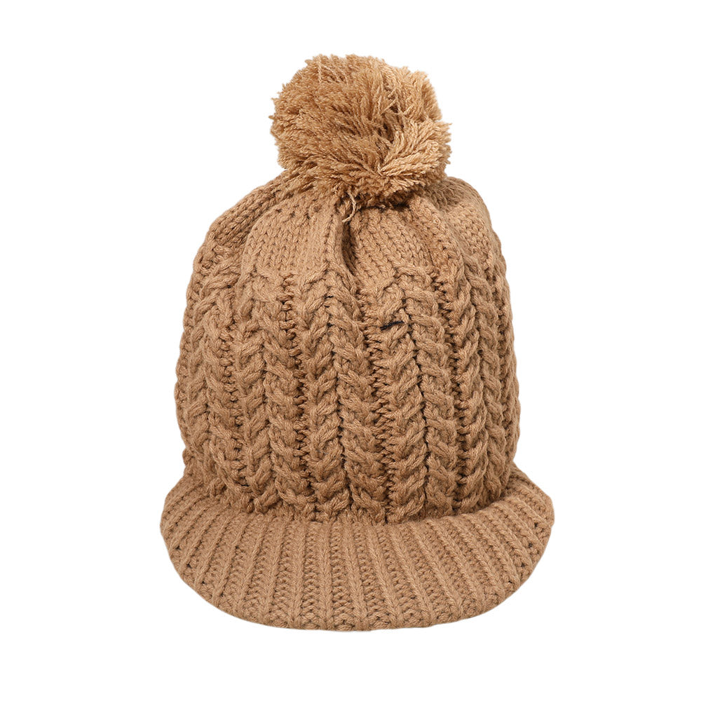 HATEGORY Knit Pom Pom Visor Beanie Hat