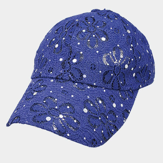 HATEGORY Bling Hologram Lace Flower Baseball Cap