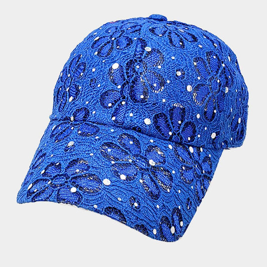 HATEGORY Bling Hologram Lace Flower Baseball Cap