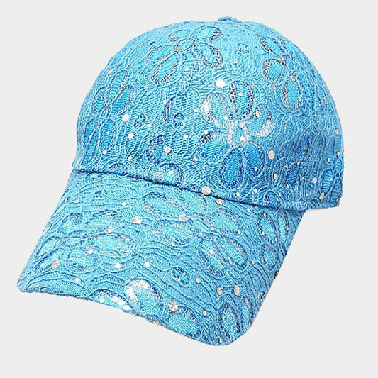 HATEGORY Bling Hologram Lace Flower Baseball Cap