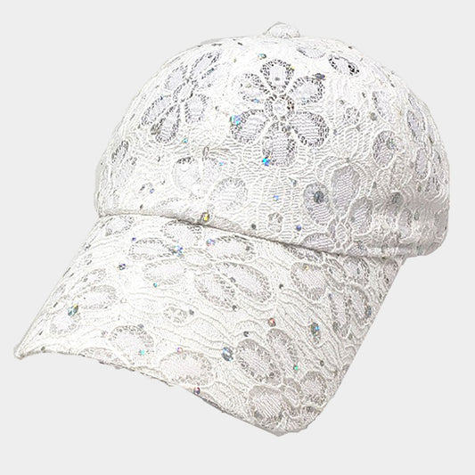 HATEGORY Bling Hologram Lace Flower Baseball Cap