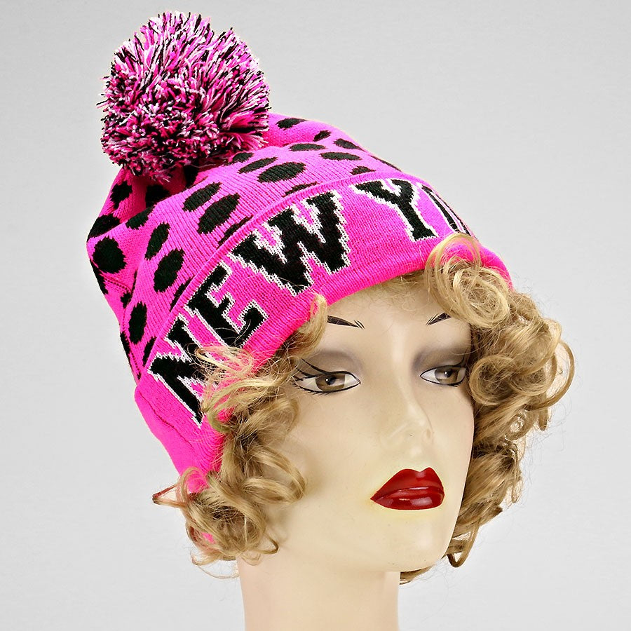 HATEGORY "New York" Acrylic Pom Beanie