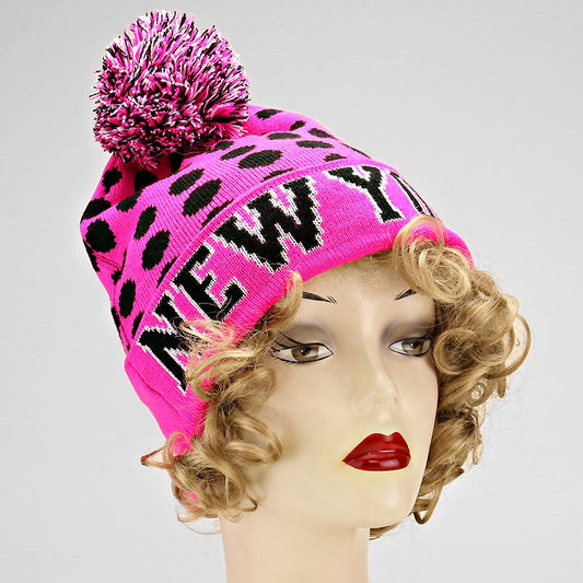 HATEGORY "New York" Acrylic Pom Beanie