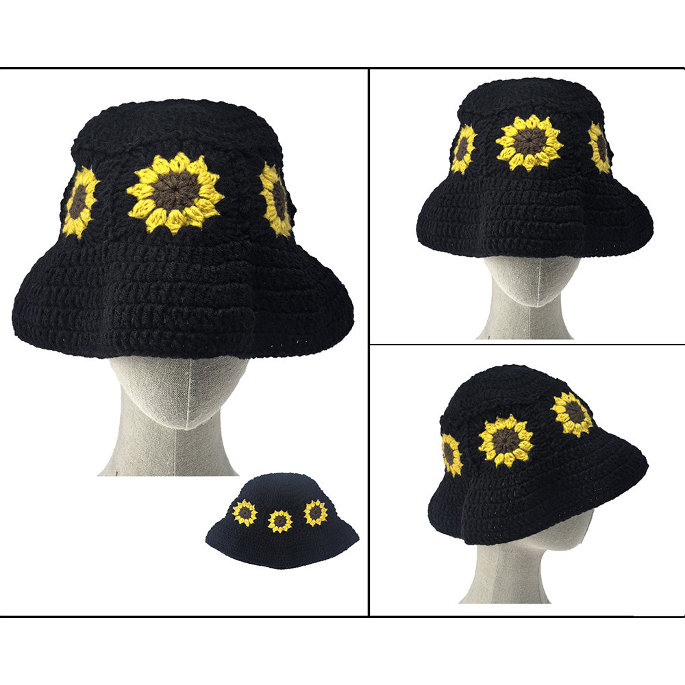 HATEGORY Sunflower Crochet Bucket Hat