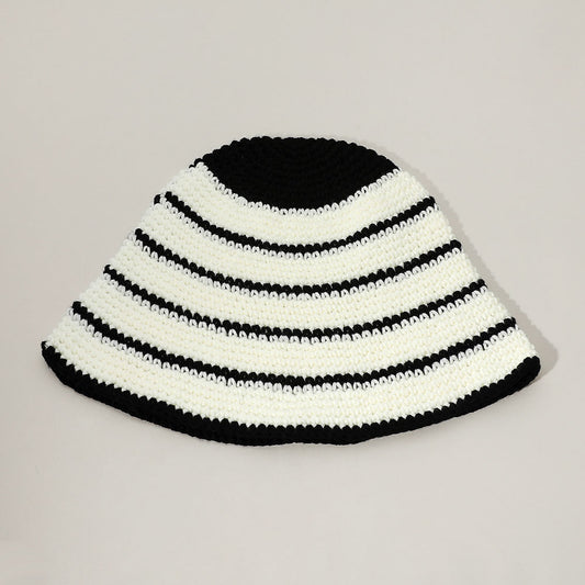 HATEGORY Wire Inserted Rim Crochet Knit Striped Pattern Bucket Hat