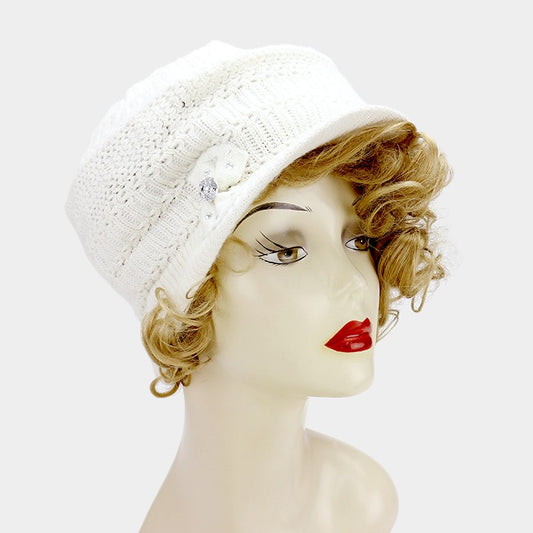 HATEGORY Bow detail knit visor hat