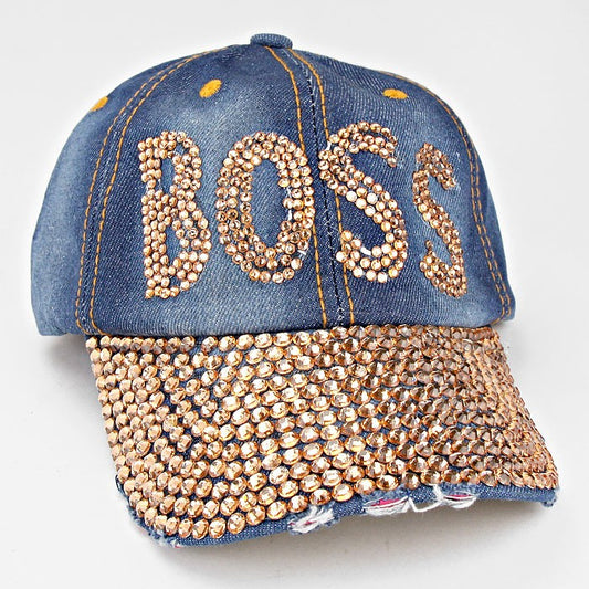 HATEGORY "Boss" Blinged Stud Denim Cap