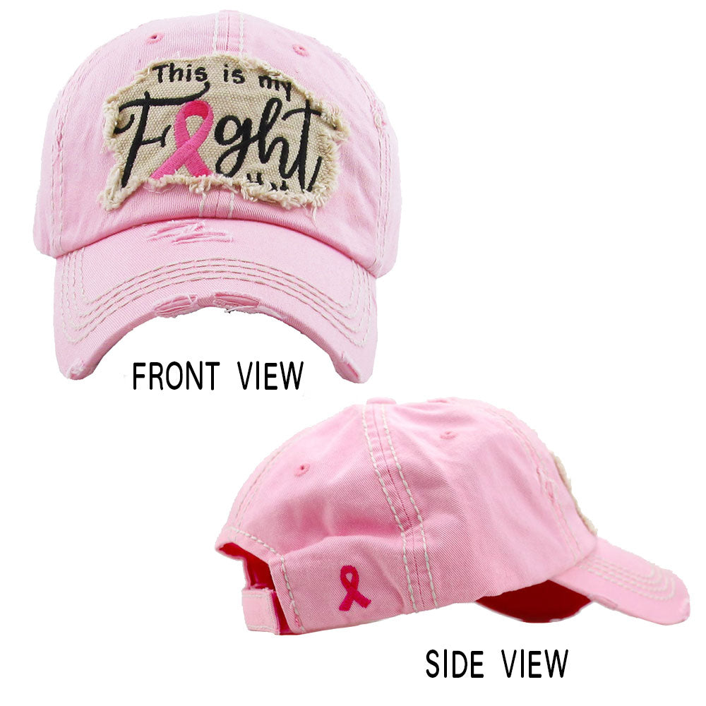 HATEGORY This Is My Fight Hat Message Pink Ribbon Accented Vintage Baseball Cap