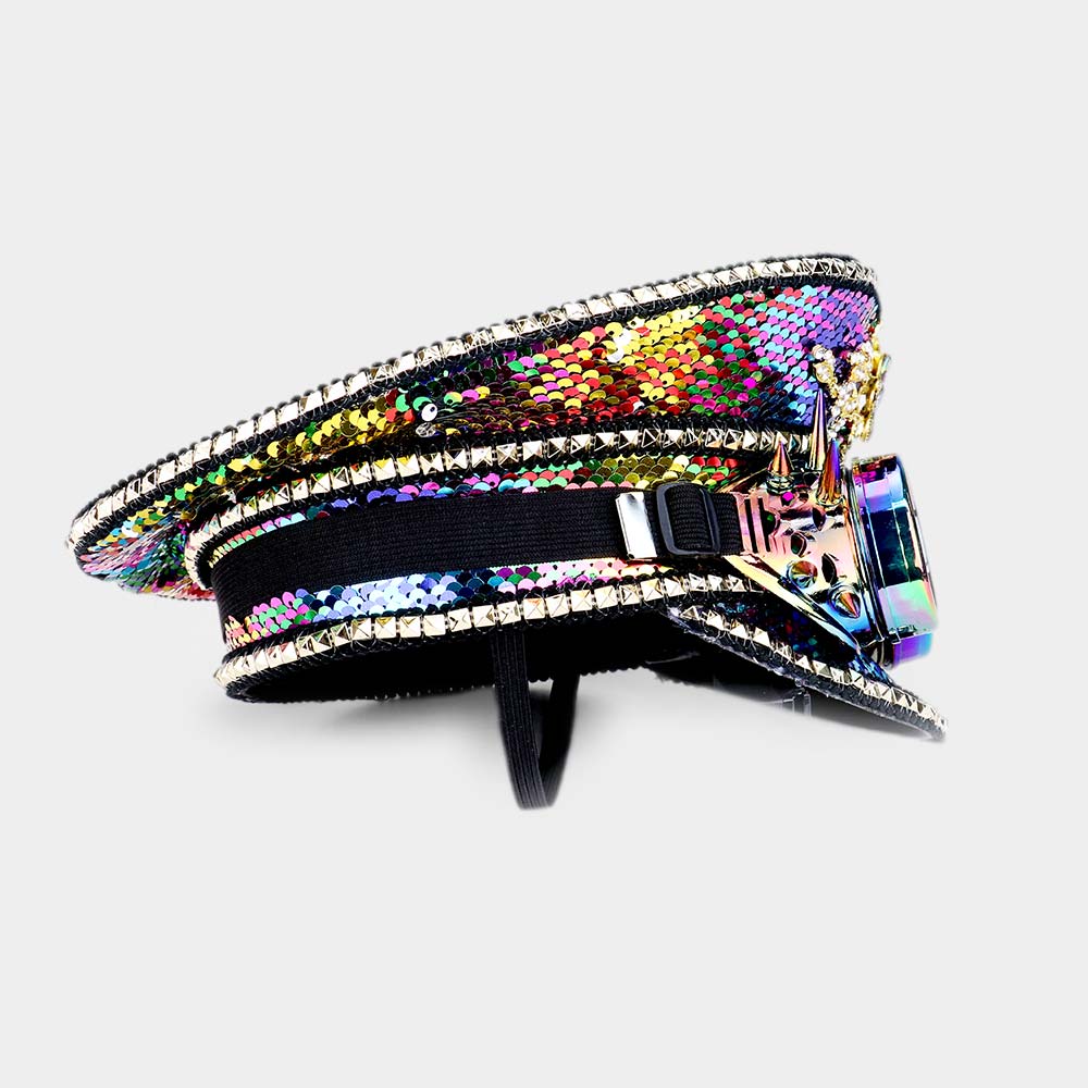 HATEGORY Steampunk Goggle Sequin Captain Rave Hat