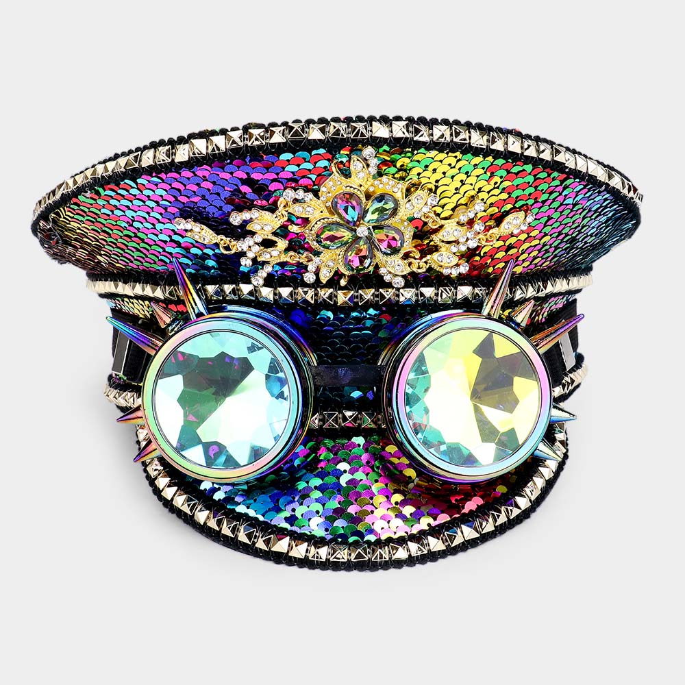 HATEGORY Steampunk Goggle Sequin Captain Rave Hat