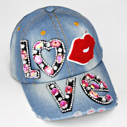 HATEGORY "LOVE" Embedded Bling Denim Cap