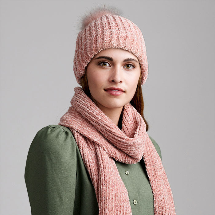 HATEGORY Faux Fur Pom Pom Chenille Beanie Hat