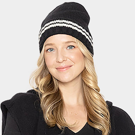 HATEGORY Striped Knit Cuff Beanie Hat