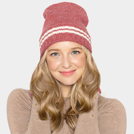 HATEGORY Striped Knit Cuff Beanie Hat