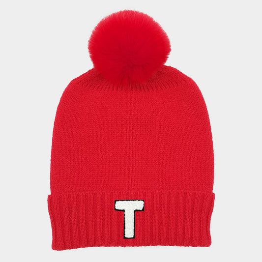 HATEGORY -T- Monogram Faux Fur Pom Pom Knit Beanie Hat