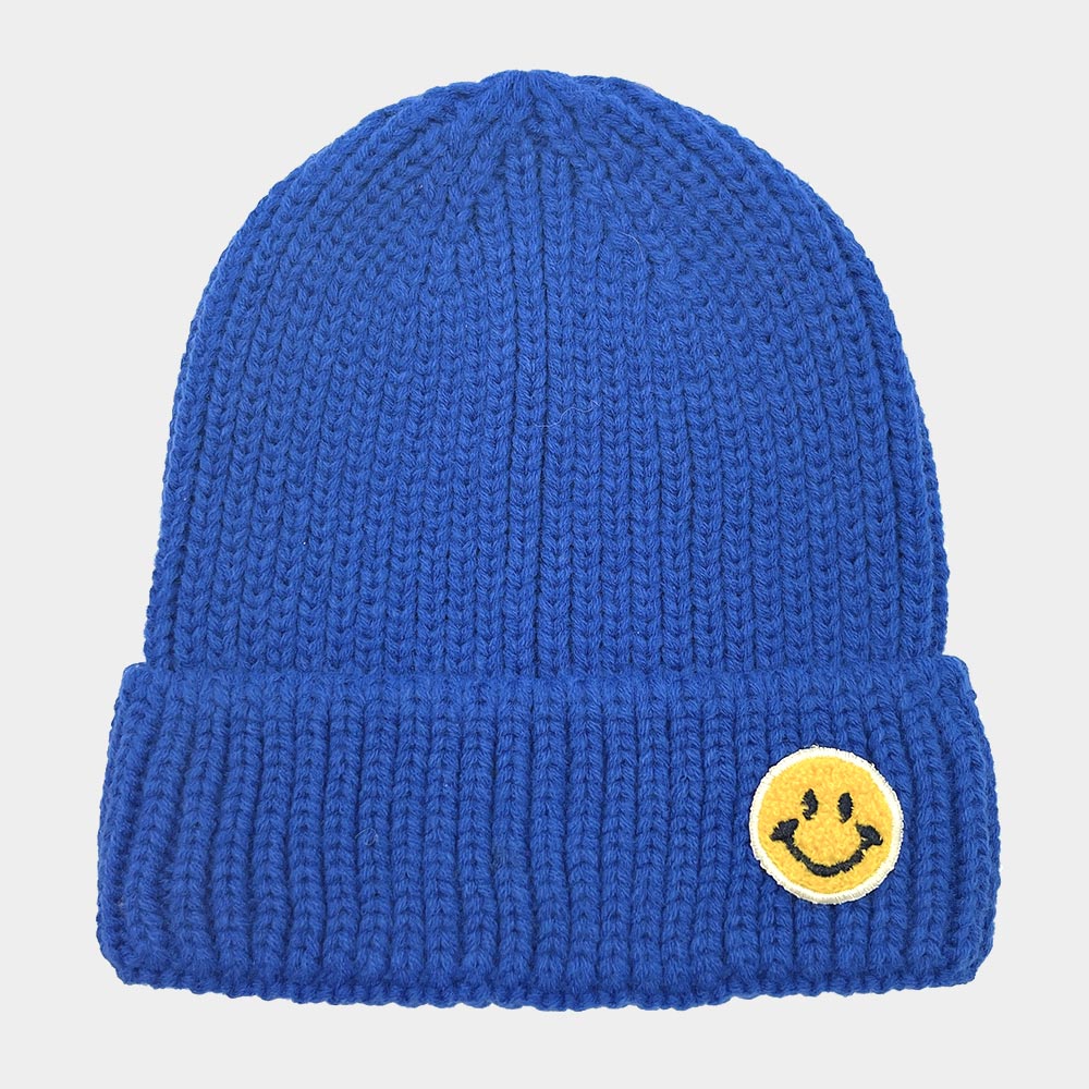 HATEGORY SMILE Patch Pointed Ribbed Knit Beanie Hat