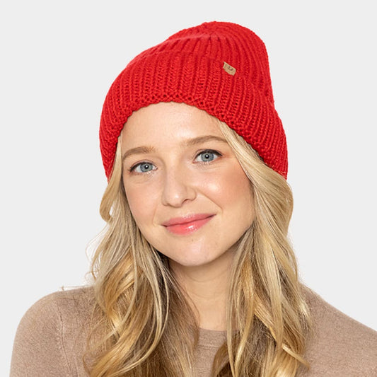 HATEGORY Solid Ribbed Cuff Beanie Hat