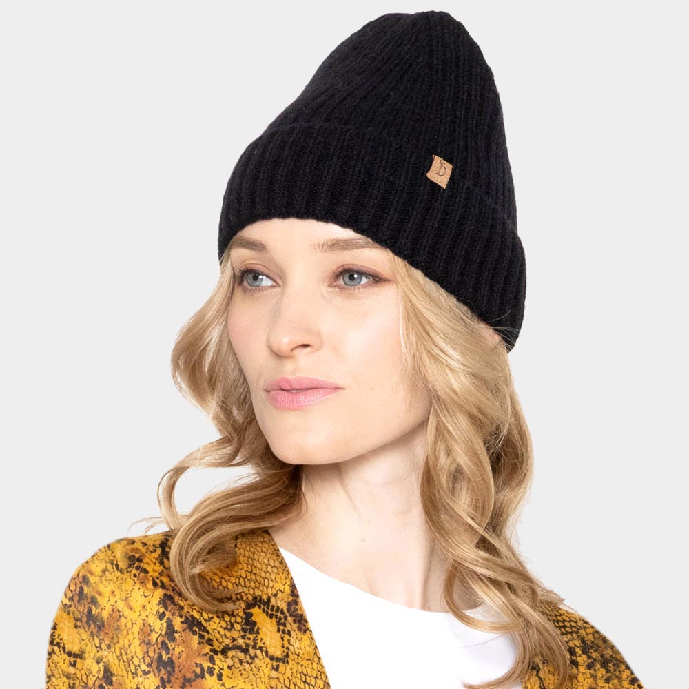 HATEGORY Solid Ribbed Cuff Beanie Hat