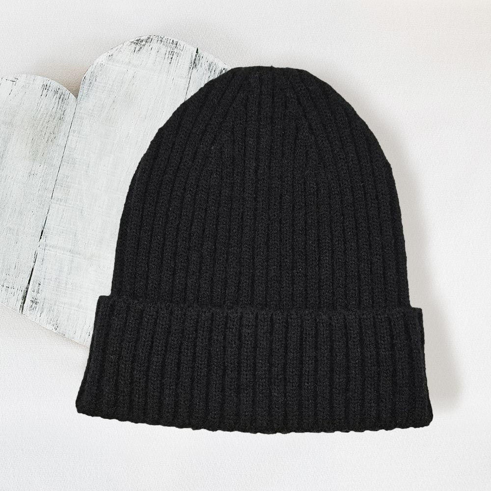 HATEGORY Solid Ribbed Cuff Beanie Hat
