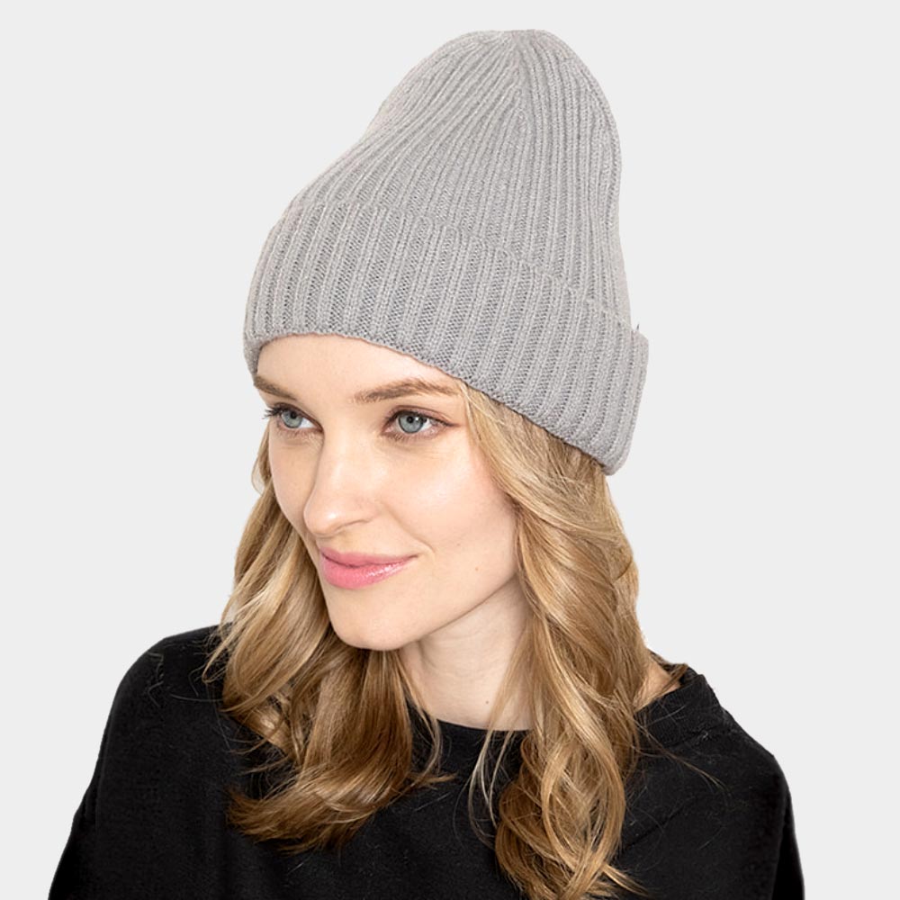 HATEGORY Solid Ribbed Cuff Beanie Hat