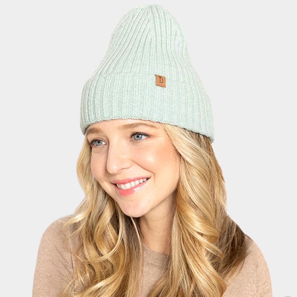 HATEGORY Solid Ribbed Cuff Beanie Hat