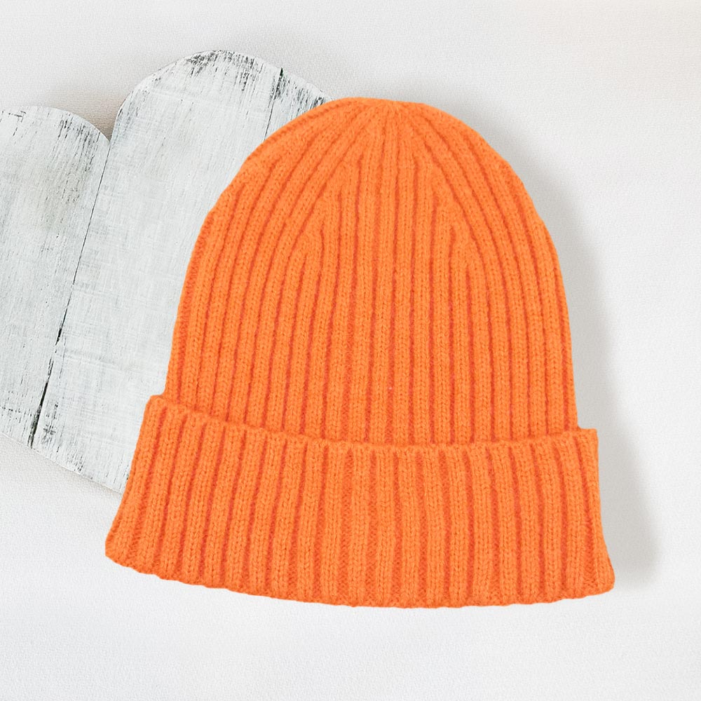 HATEGORY Solid Ribbed Cuff Beanie Hat