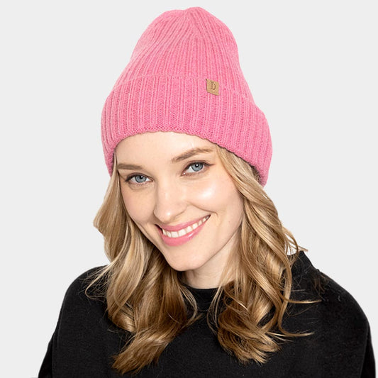 HATEGORY Solid Ribbed Cuff Beanie Hat