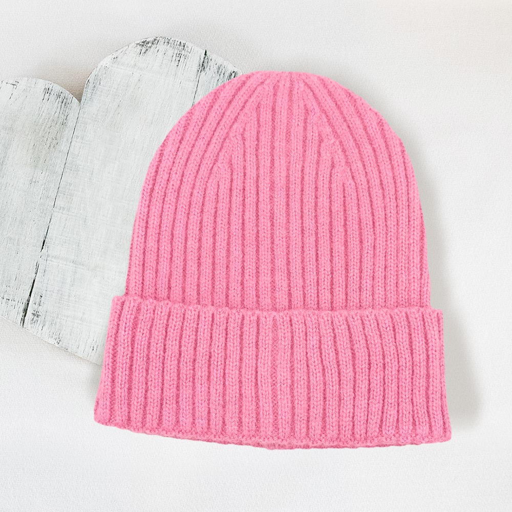 HATEGORY Solid Ribbed Cuff Beanie Hat