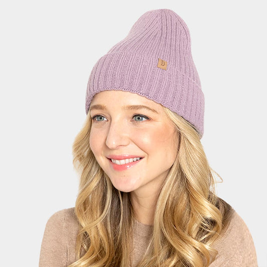 HATEGORY Solid Ribbed Cuff Beanie Hat