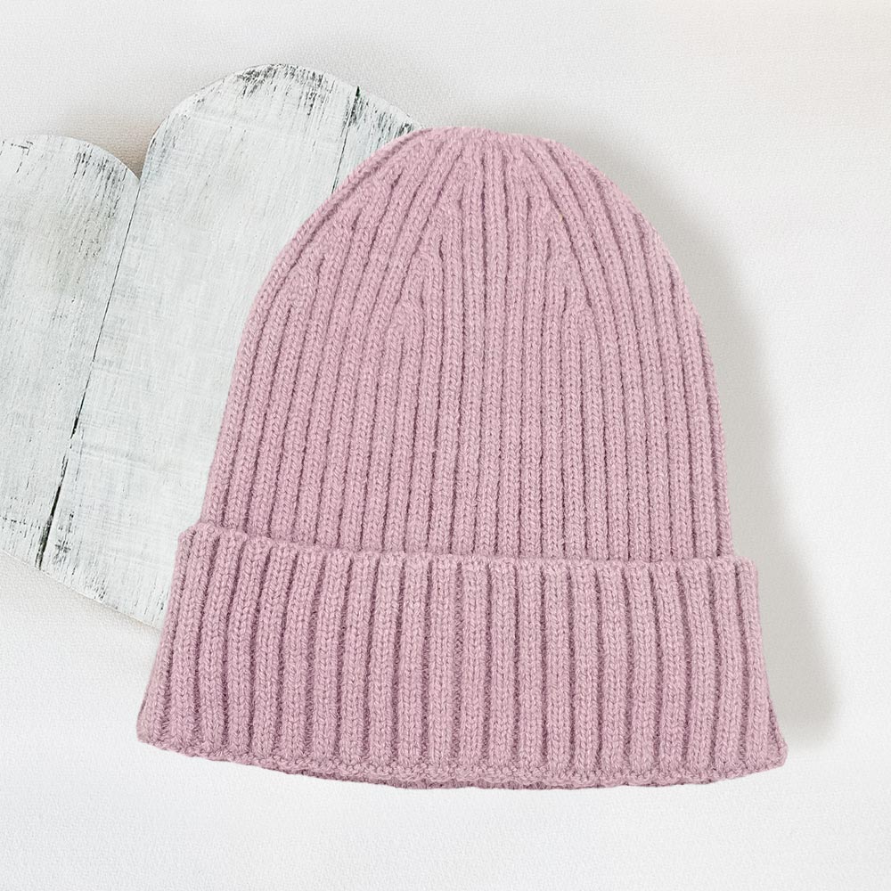HATEGORY Solid Ribbed Cuff Beanie Hat