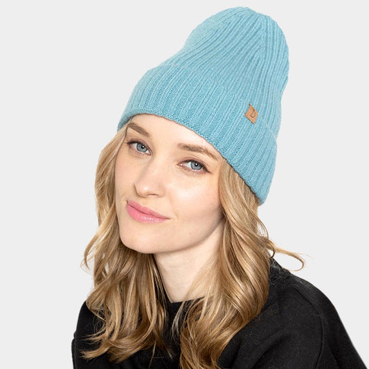 HATEGORY Solid Ribbed Cuff Beanie Hat