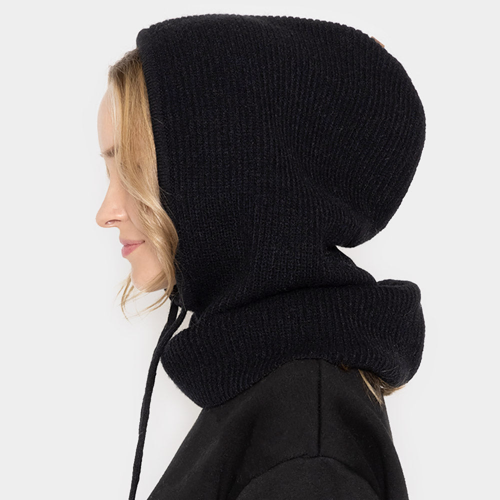 HATEGORY Solid Knit Drawstring Snoodie
