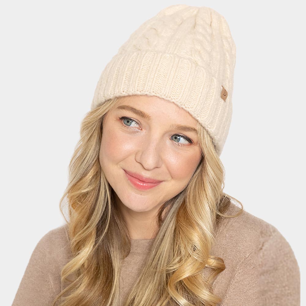 HATEGORY Cable Knit Cuff Beanie Hat